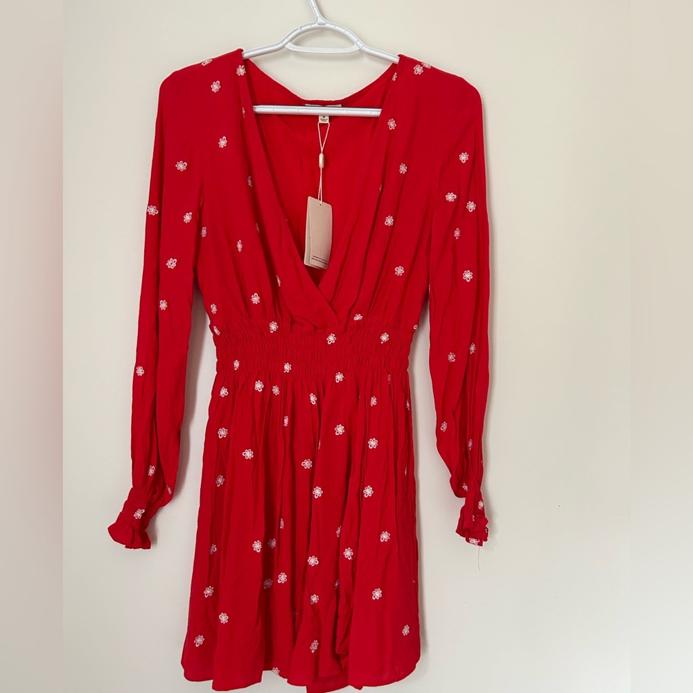FOR LOVE AND LEMONS 🍋 Red long sleeve embroidered dress